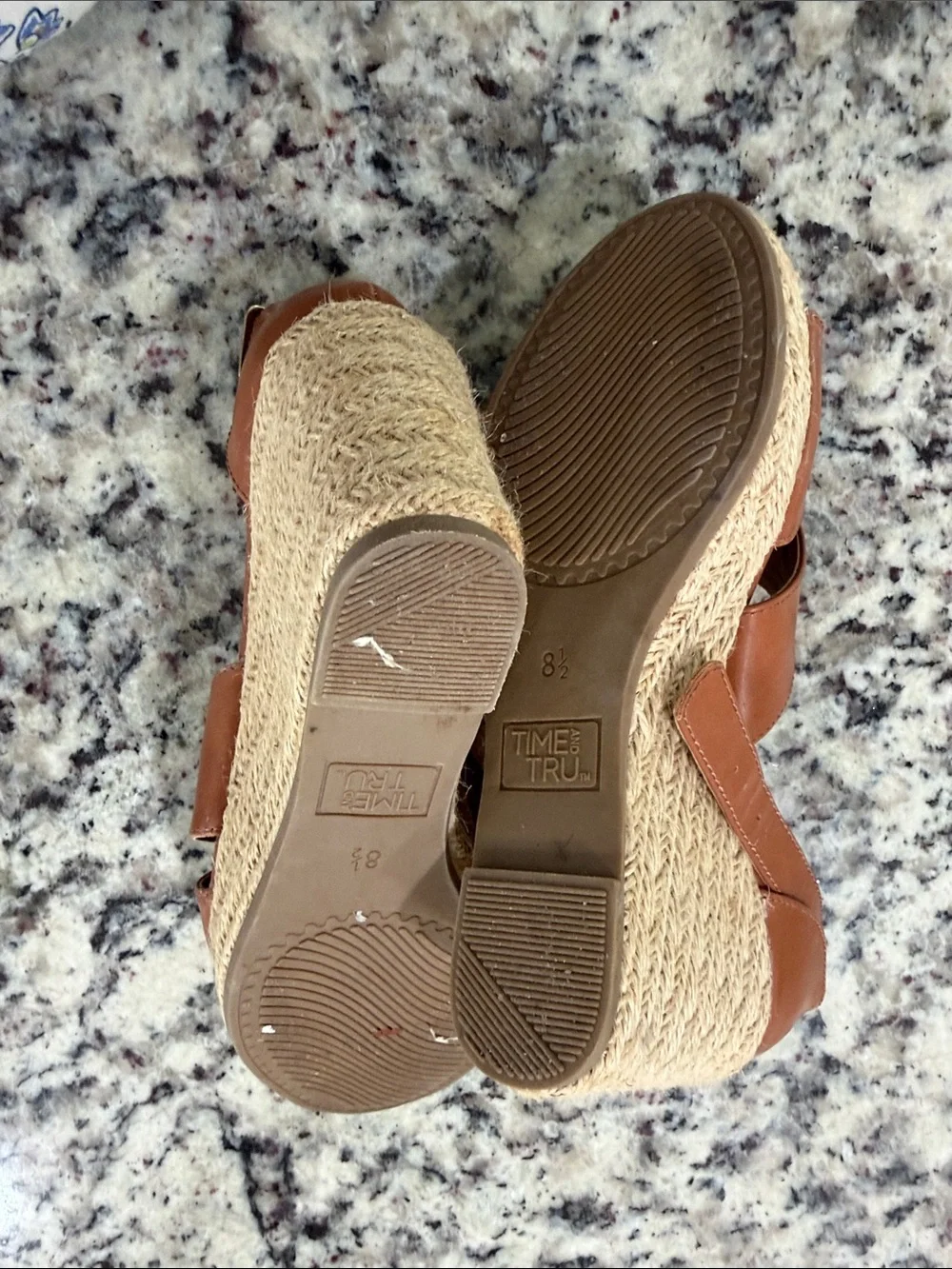 Time and Tru Tan Strappy Espadrille Wedge Sandals